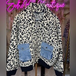 NWT TAN Leopard Print Jacket with Denim Accents